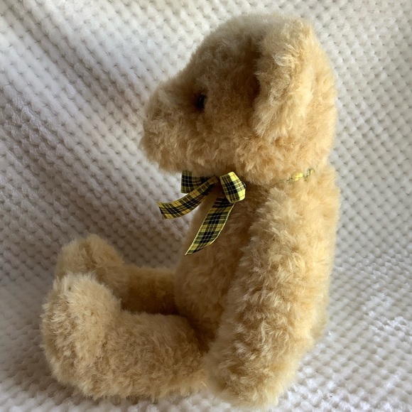 GUND Golden Honey Coloured Plush Bear Yellow Black Checkered Bow Stuffed Animal - Picture 5 of 12